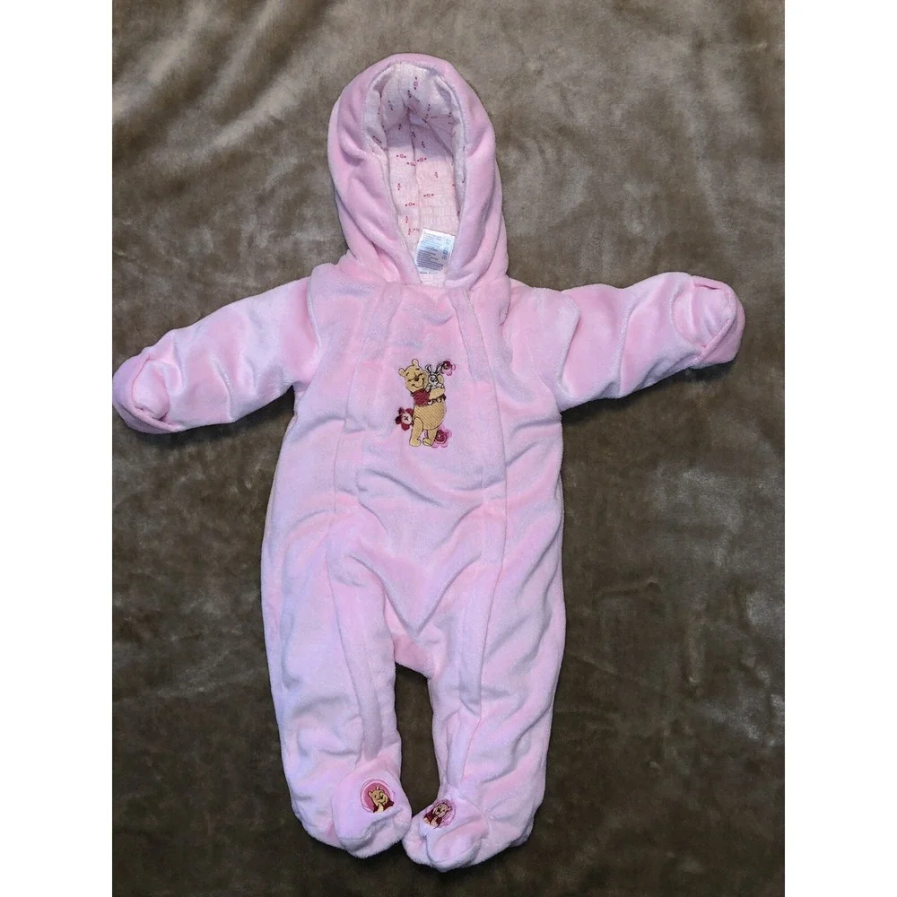 Disney Baby Snowsuit Girls 3/6 Mos Winnie The Pooh Pink EUC Beautiful soft